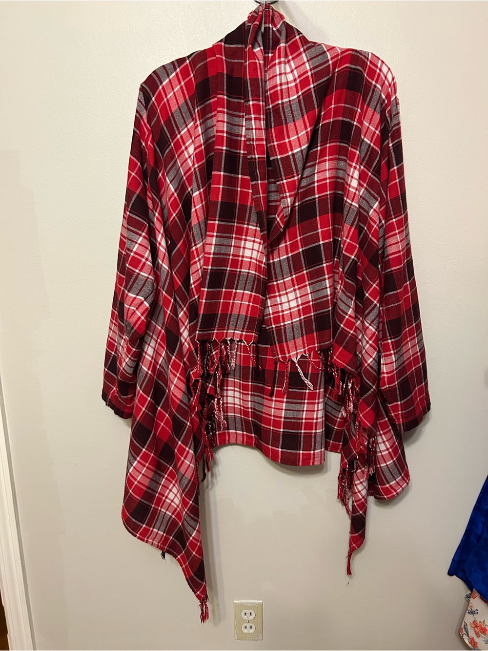 Red Plaid Fringe Shawl Wrap Western Style Festival